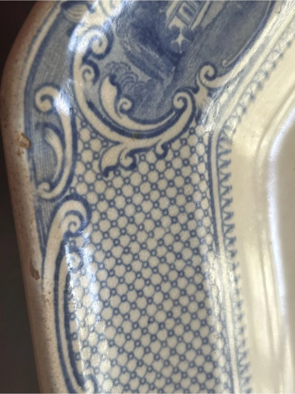 Blue Transferware Serving Platter 15x11.5 University JR  &Co Antique Ironstone